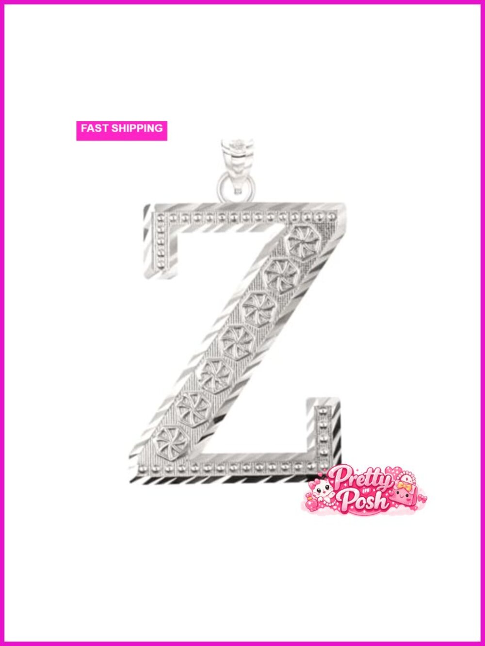 925 Sterling Silver Initial Letter Charm Pendant Necklace